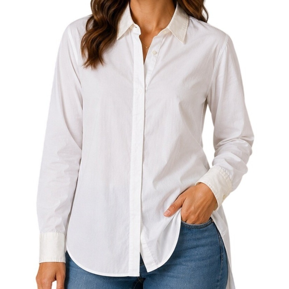 Rag & Bone White Cotton Silk Trim Button Down Shirt Women's Medium